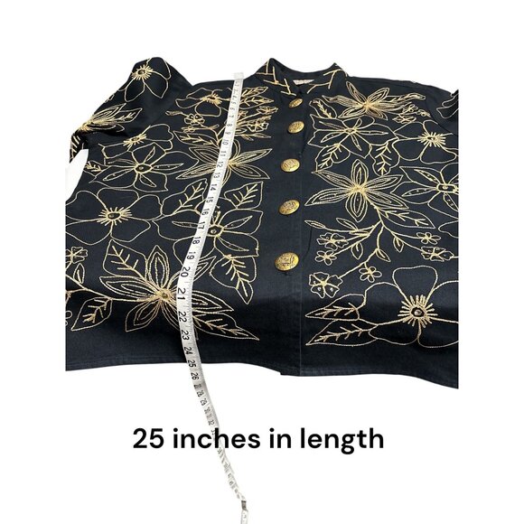 Black & Gold Floral Embroidered Button-Up Jacket By New Direction - Womens Size - Picture 9 of 9